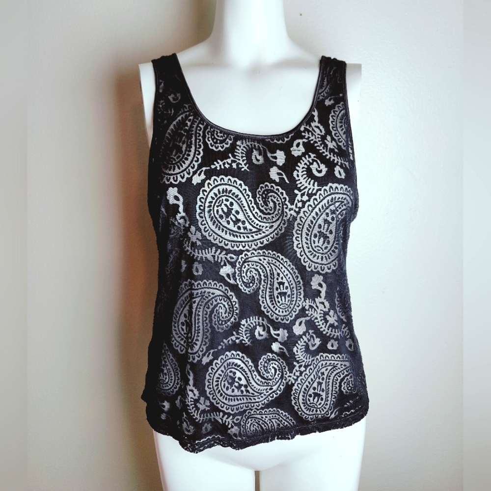 TCM Sheer See Through Paisley Mesh Tank Top, Sz 12/14(US) 42/44(Germany)